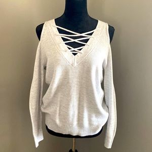 Express cold shoulder sweater light gray XS